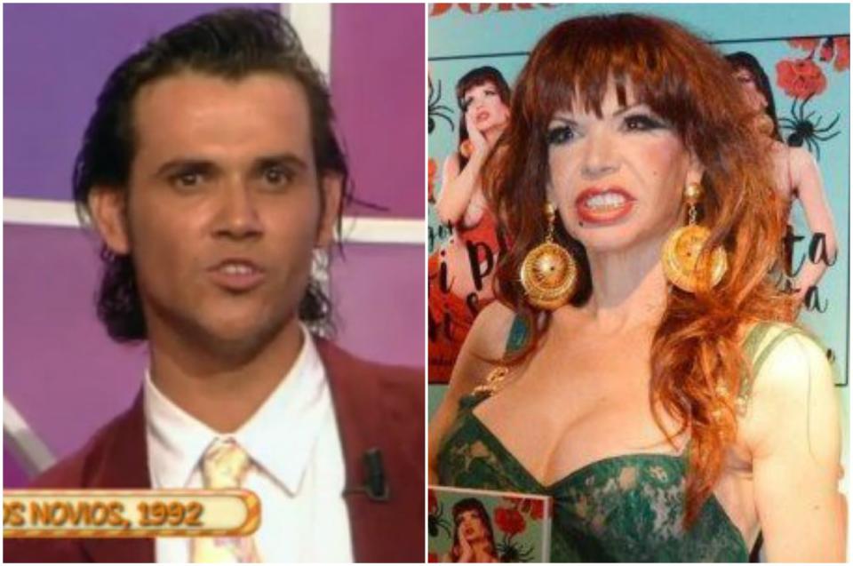 <p>Cuando todavía era José Antonio, La Veneno, tristemente fallecida en 2016, debutó en televisión en el programa ‘Vivan los novios’ de Telecinco, el <em>dating</em> que presentaban Andoni Ferreño y Arancha del Sol. Salió del brazo de una concursante llamada Charo. (Foto: Mediaset / Gtres). </p>