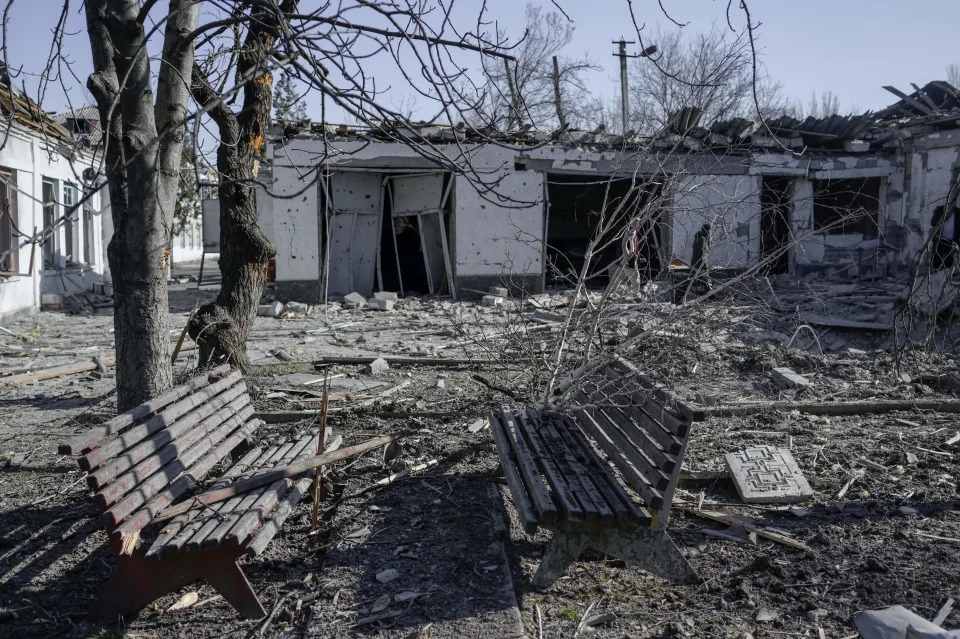 TOPSHOT - This picture taken on March 22, 2022 shows debris in the mental hospital hit by the Russian shelling in Mykolaiv, southern Ukraine. - The southern city is a key obstacle for Russian forces trying to move west from Crimea to take Odessa, Ukraine's major port on the Black Sea. (Photo by BULENT KILIC / AFP) (Photo by BULENT KILIC/AFP via Getty Images)