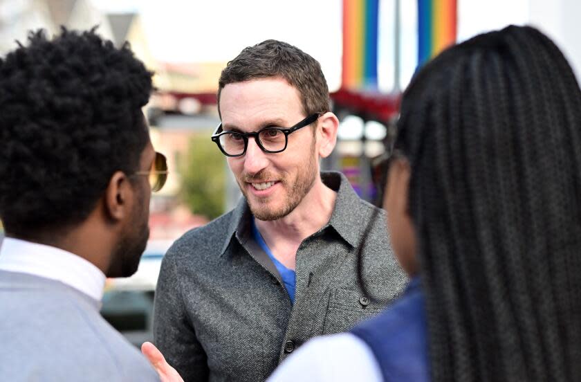 SAN FRANCISCO, CA - MARCH 05, 2023 - Senator Scott Wiener speaks with community members in the Castro district of San Francisco, California on March 05, 2023. (Josh Edelson/For The Times)