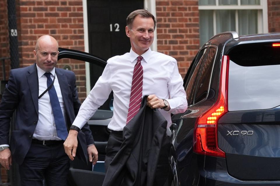 Chancellor of the Exchequer Jeremy Hunt arrives in Downing Street (Lucy North/PA Wire)