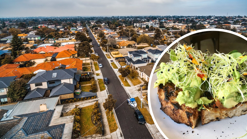 Pictured: Aerial view of Australian houses and avocado on toast. Images: Getty