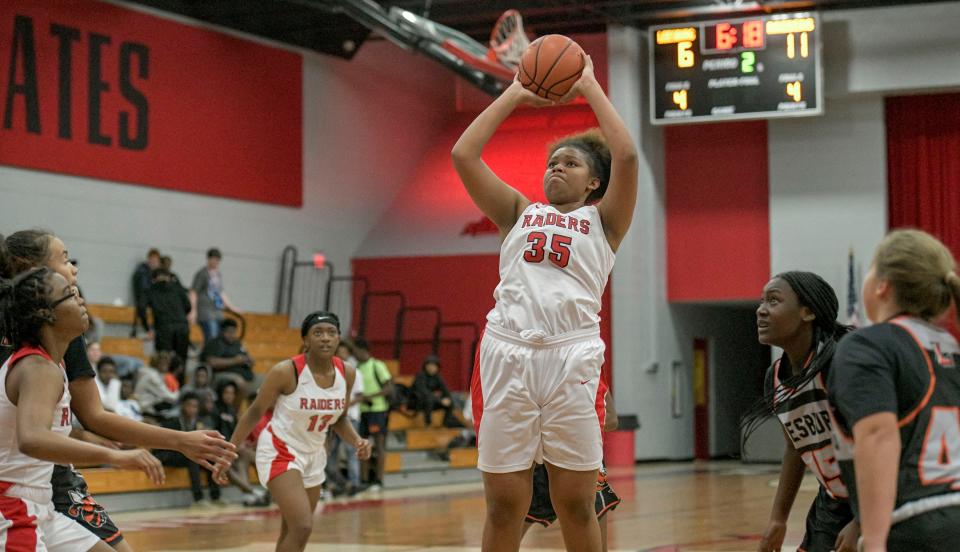 South Sumter’s Lanasia Dority (35) shoots in Thursday's game against Leesburg in Bushnell. Dority scored a game-high nine points. [PAUL RYAN / CORRESPONDENT]