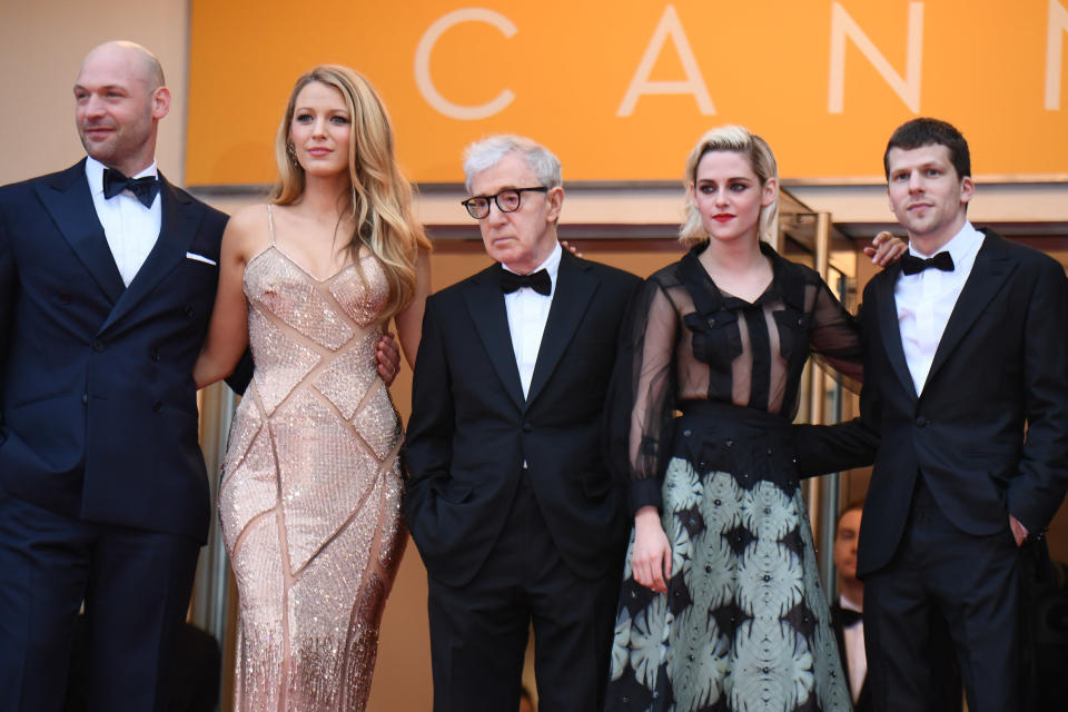 Corey Stoll, Blake Lively, Woody Allen, Kristen Stewart and Jesse Eisenberg attend a screening of "Cafe Society" at the 69th Cannes Film Festival. (Photo: George Pimentel via Getty Images)