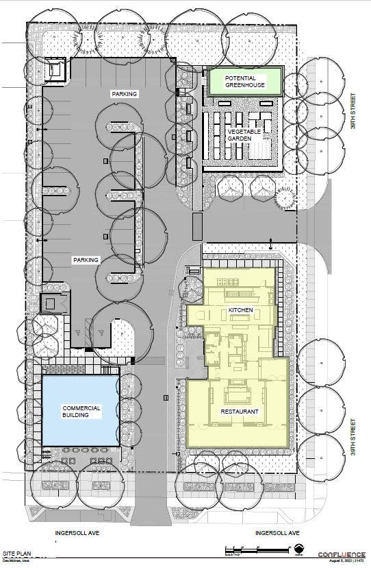 The site plan for Block 39 includes a fine-dining restaurant, edible garden and commercial building.