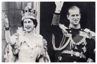 <p>Queen Elizabeth II and Prince Philip wave from the balcony of Buckingham Palace after the Coronation ceremony.</p>