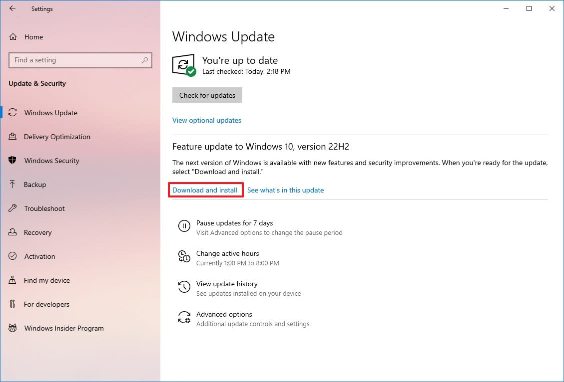 Windows 10 version 22H2 install