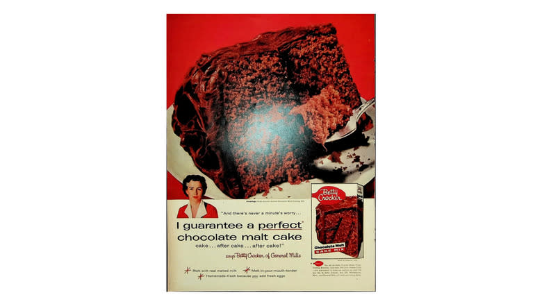 Ad for Betty Crocker Chocolate Malt Cake Mix from 1950s