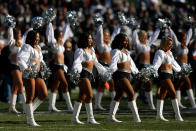 <p>The Oakland Raiders Raiderettes perform during their NFL game against the New York Giants at Oakland-Alameda County Coliseum on December 3, 2017 in Oakland, California. (Photo by Lachlan Cunningham/Getty Images) </p>