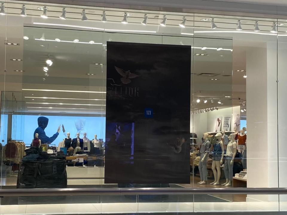 A dark Yeezy advertisement at a Gap store in New Jersey on August 17, 2022.