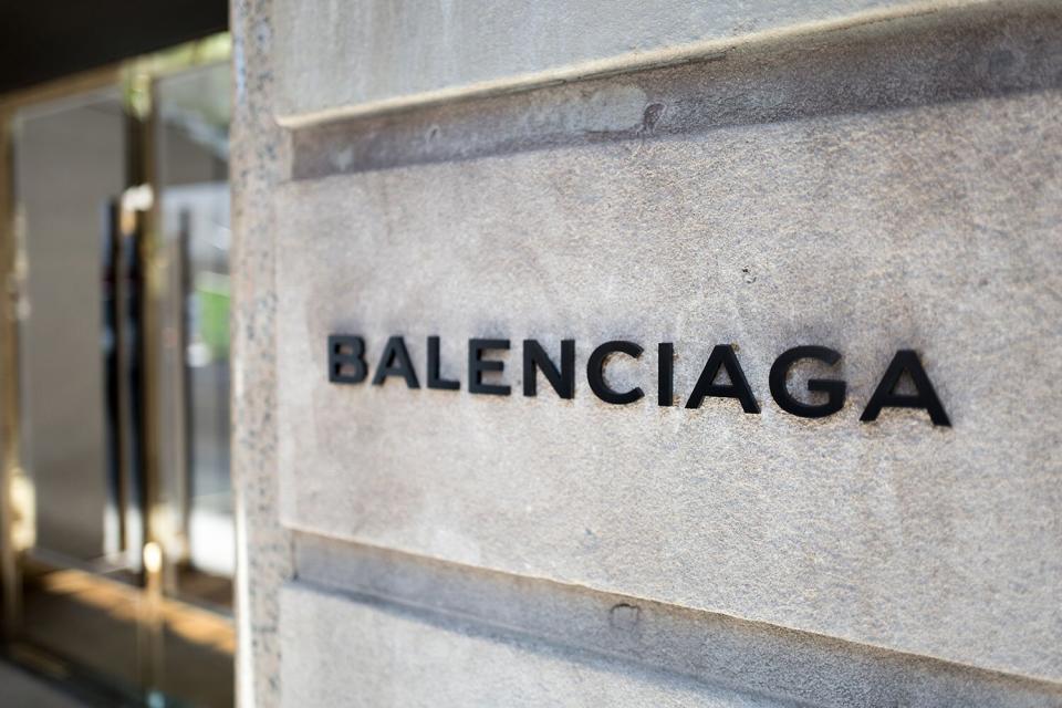 Close-up of signage for the Balenciaga upscale shoe boutique on Madison Avenue on the Upper East Side of Manhattan, New York City, New York, September 15, 2017. (Photo by Smith Collection/Gado/Getty Images)