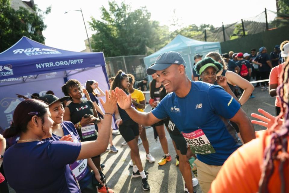 August 12, 2023: Run for the Future participates alongside adults in the Percy Sutton Harlem 5K in Harlem, NY. (Photo by Carla G. Torres for NYRR)