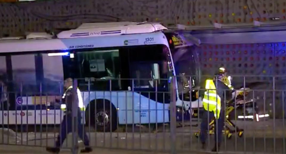 Bus crashed into bus shelter in Parramatta in Sydney's west. 