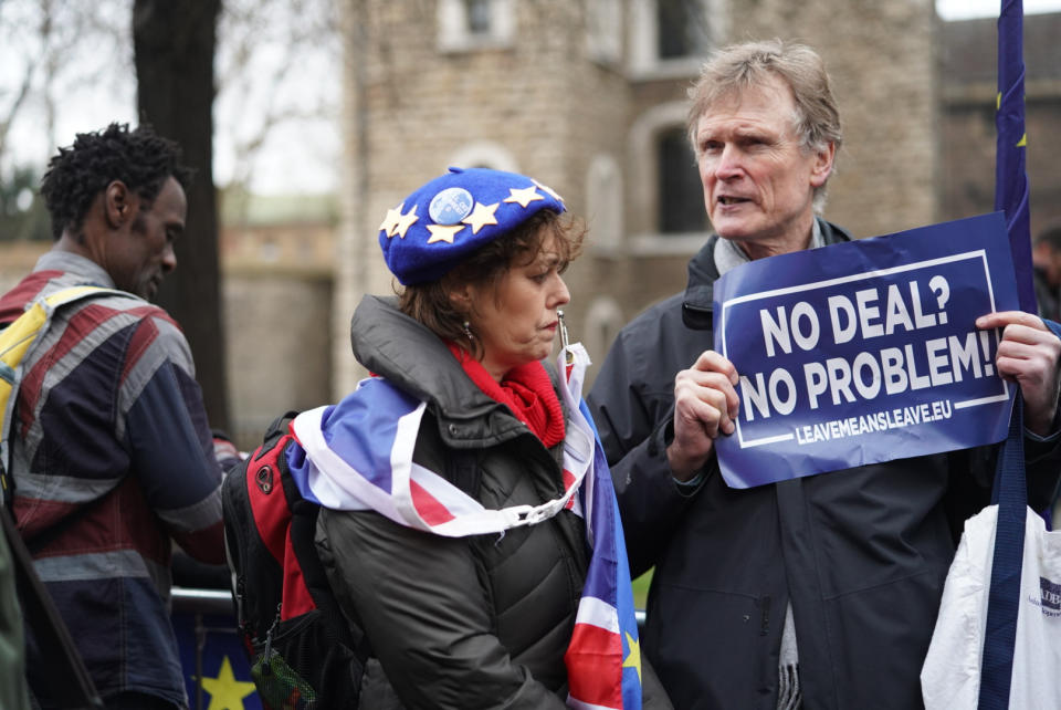 Protesters on Parliament Square ahead of the Commons vote on Theresa May's Brexit withdrawal deal. Photo date: Tuesday, January 15, 2019. Photo credit should read: Richard Gray/EMPICS