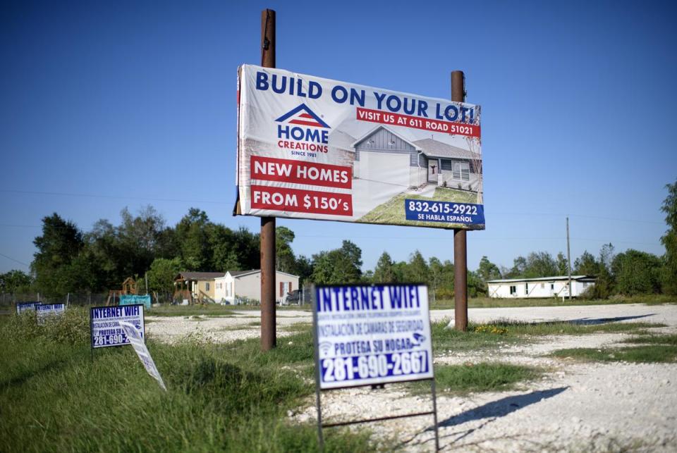 A sign outside of the Colony Ridge development on Oct. 10, 2023, in New Caney, Texas.