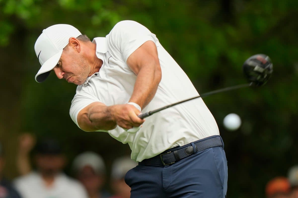 Brooks Koepka hits his tee shot on the seventh hole during the second round of the 87th Masters (Charlie Riedel/AP) (AP)