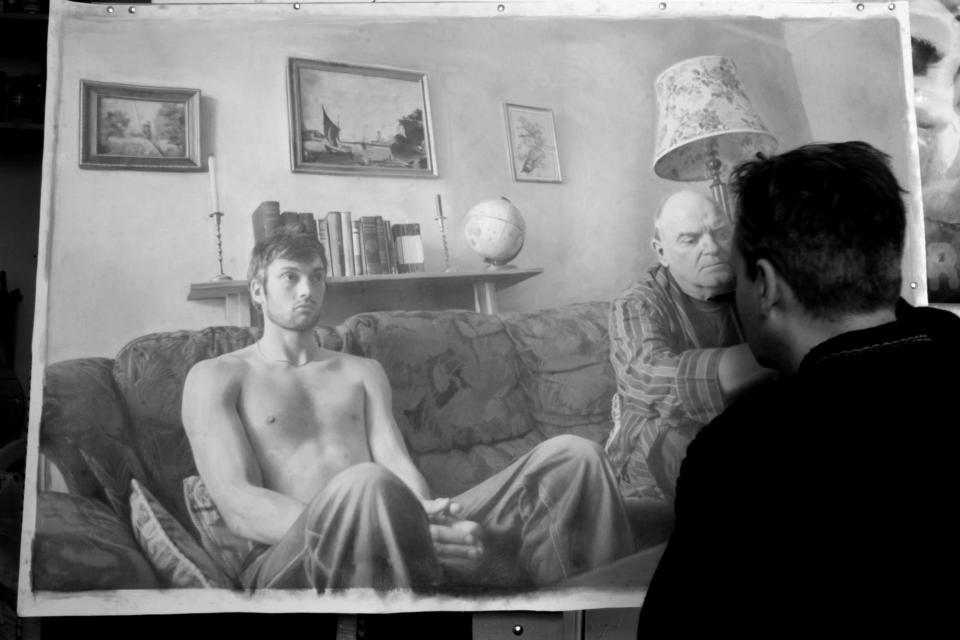 Paul Cadden working on a drawing. The hyperrealist artist creates hand drawn images that look like black and white photographs. <br> (Paul Cadden / Solent News / Rex Features)