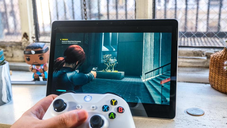 The Microsoft Surface Go 3 running Control via Cloud Gaming