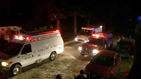 Emergency personnel arrive at the scene where a ruptured fuel pipeline exploded, in the municipality of Tlahuelilpan, Hidalgo, Mexico, near the Tula refinery of state oil firm Petroleos Mexicanos (Pemex), January 18, 2019 in this still image taken from a video obtained from social media. Veronica Monroy/Diario Plaza Juarez/via REUTERS