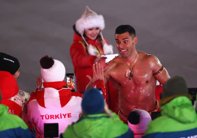 Flag bearer Pita Taufatofua: It wasn't just the ice that glistened at the 2018 Winter Olympics.  (Photo: Ryan Pierse via Getty Images)