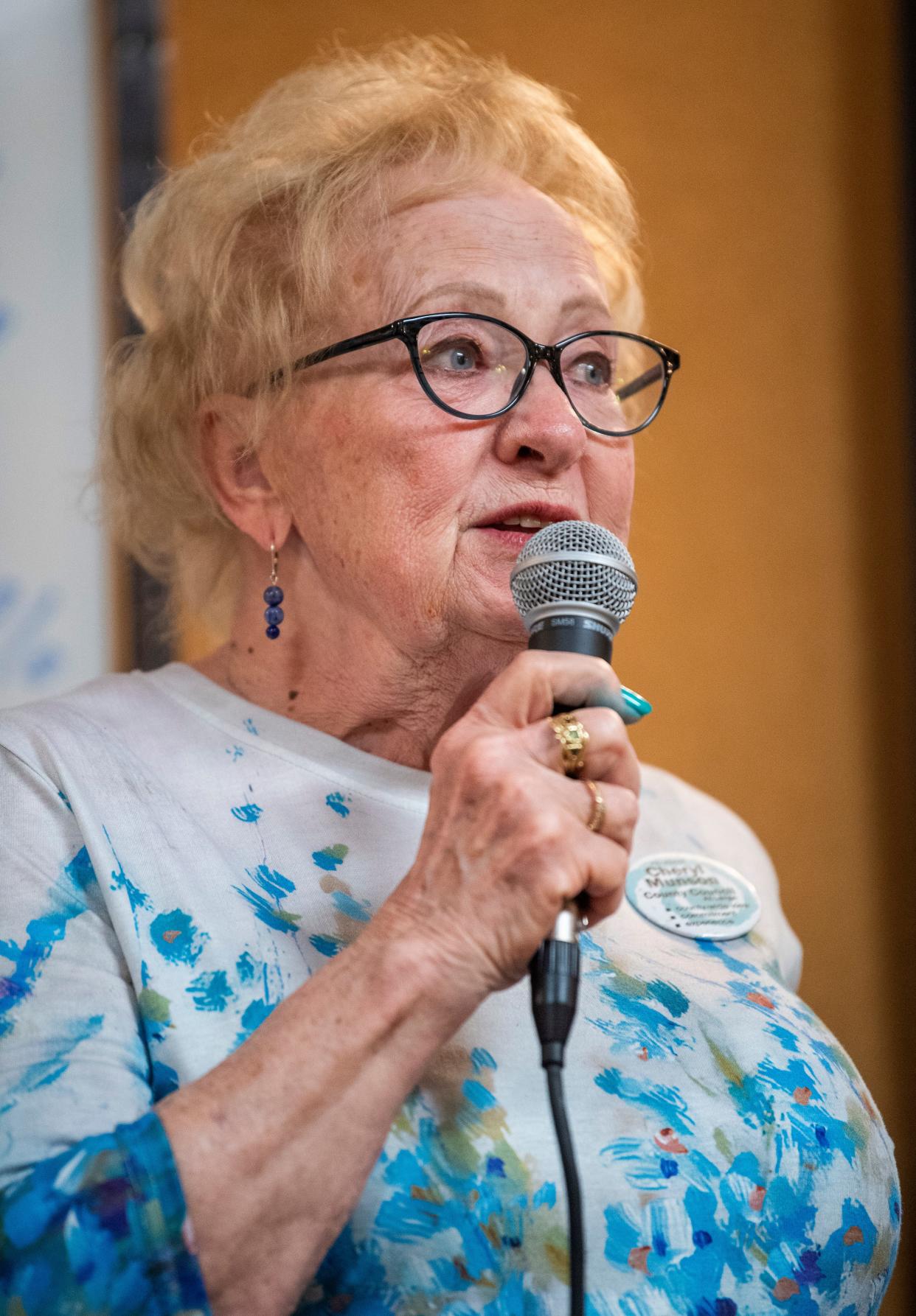 Incumbent Monroe County Council member Cheryl Munson speaks at Cacades Inn Tuesday night. Munson moves on to the General Election in November.