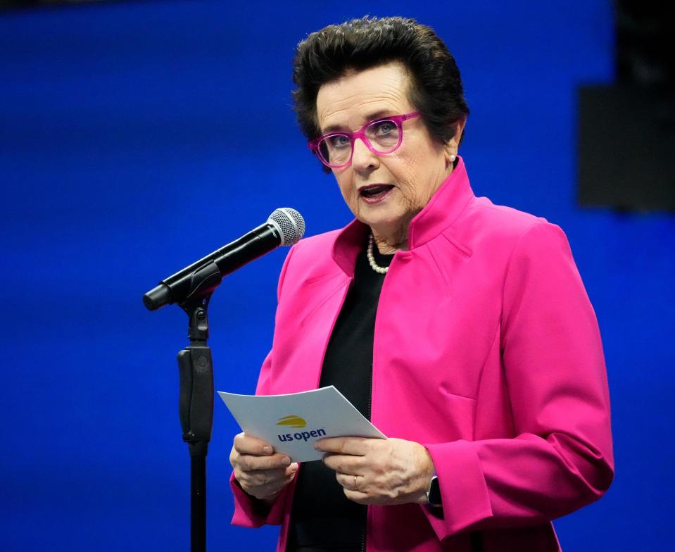 Billie Jean King at the 2021 U.S. Open played at the USTA Billie Jean King National Tennis Center.