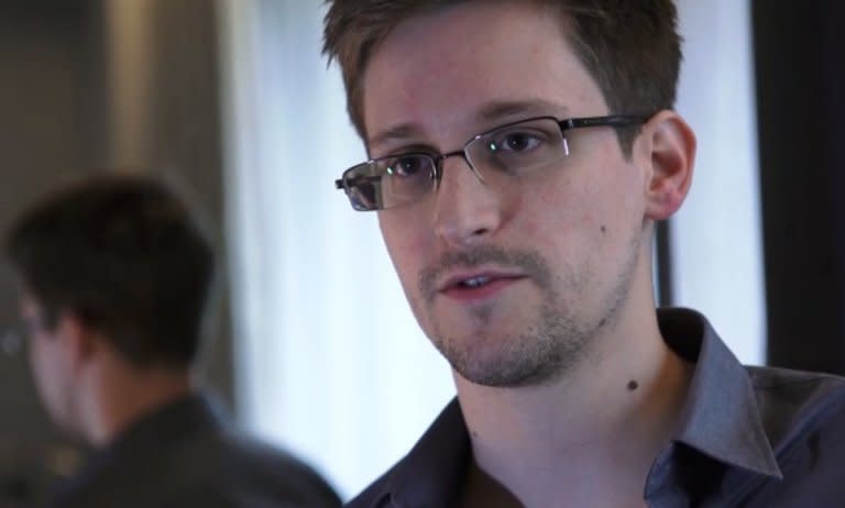 This image recorded on June 6, 2013 shows Edward Snowden speaking during an interview with The Guardian at an undisclosed location in Hong Kong. Snowden spent a fourth day at a Moscow airport on Wednesday with his travel plans still a mystery as Ecuador warned it could take months to consider his asylum request