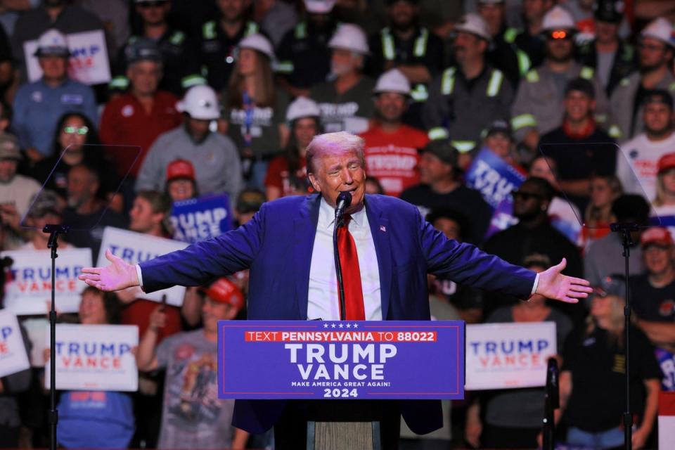 Trump holds a campaign rally in Indiana, Pennsylvania, on September 23 in front of adoring MAGA fans (REUTERS)