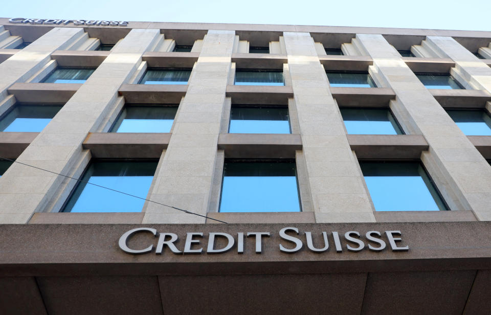 A logo is pictured on the Credit Suisse bank in Geneva, Switzerland, March 15, 2023. REUTERS/Denis Balibouse