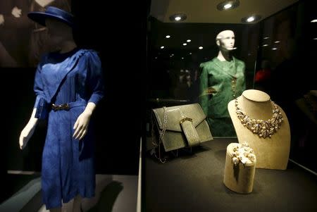 Items of clothing and jewellery on display, part of the collection of former British prime minister Margaret Thatcher during an auction preview at Christie's in London, Britain, December 11, 2015. REUTERS/Peter Nicholls