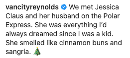 Screenshot of Ryan Reynolds's caption