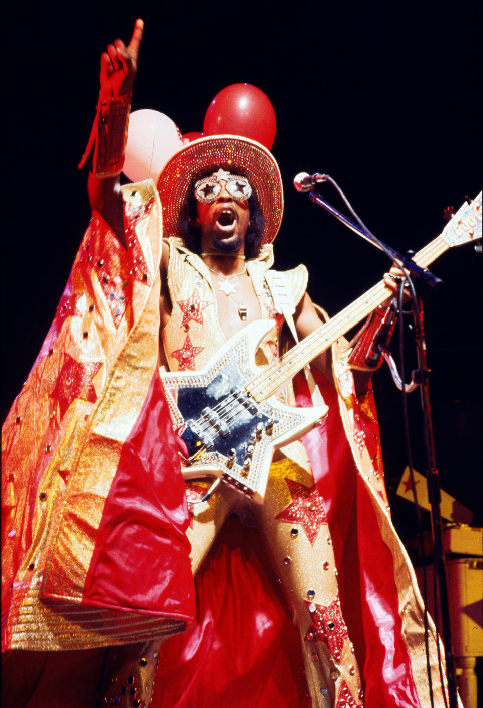 UNITED KINGDOM - MARCH 01:  RAINBOW THEATRE  Photo of Bootsy COLLINS, Perforning live on stage  (Photo by Fin Costello/Redferns)