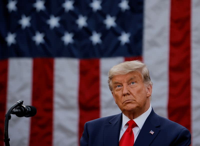 FILE PHOTO: U.S. President Trump delivers update on so-called Operation Warp Speed coronavirus treatment program in an address from the Rose Garden at the White House in Washington