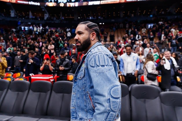 Drake at a Toronto Raptors game in November 2023. - Credit: Cole Burston/Getty Images