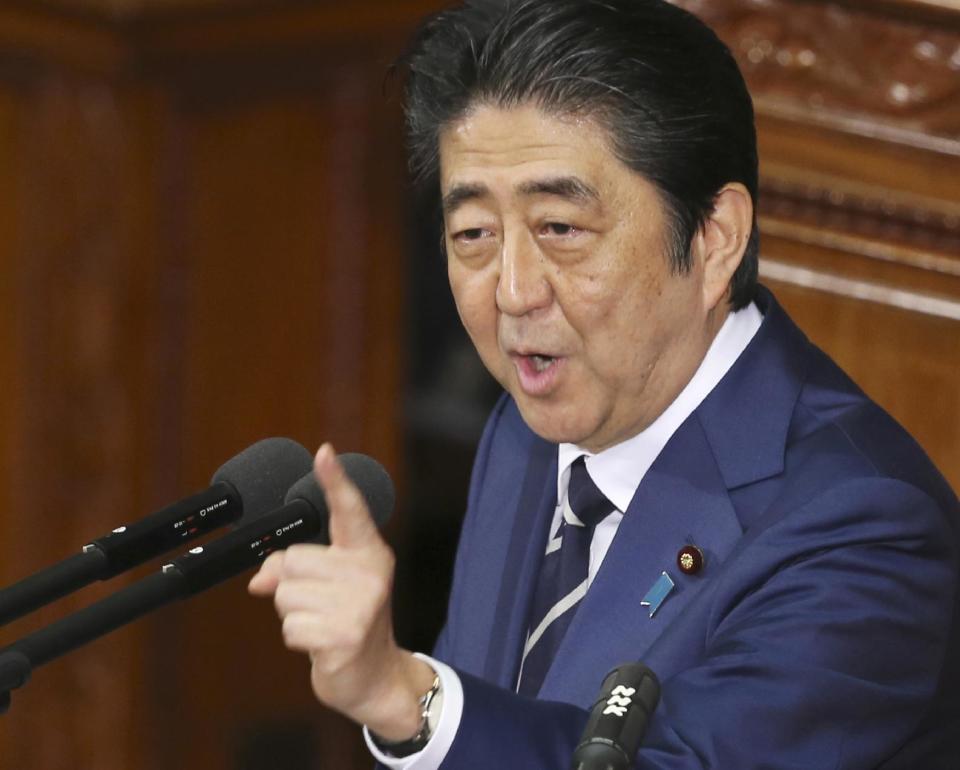FILE - In this Friday, Jan. 20, 2017 file photo, Japanese Prime Minister Shinzo Abe delivers his policy speech during a Diet session at the lower house of parliament in Tokyo. Several countries expressed hope Tuesday, Jan. 24, that the Trans-Pacific Partnership could be salvaged, after President Donald Trump's decision on a U.S. withdrawal from the trade pact left its future in serious jeopardy. Questioned in Japan's parliament, Abe likewise said he hoped to gain Trump's "understanding." Abe has said he hopes to meet with Trump as soon as possible. Japan completed the TPP ratification process last week, well aware Trump planned to drop out. (AP Photo/Koji Sasahara, File)