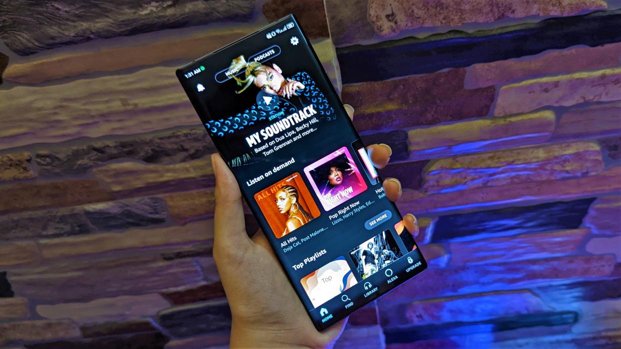  Amazon Music app on an Android phone held in one hand 