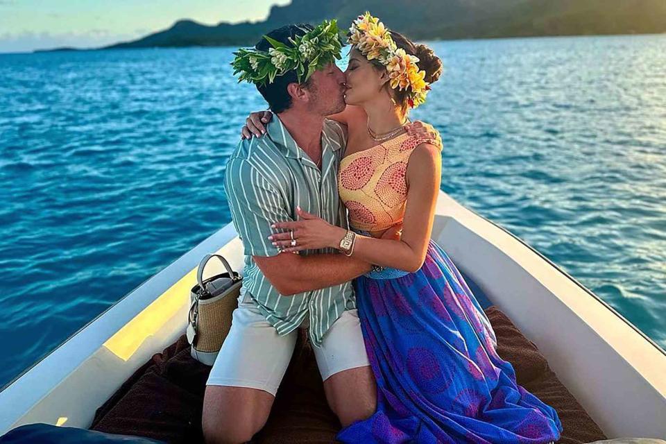 <p>Keleigh Teller/Instagram </p> Miles and Keleigh Teller celebrate their fourth wedding anniversary in Bora Bora.