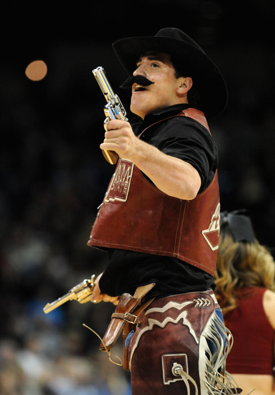 SPOKANE, WA - MARCH 20:  The New Mexico State Aggies mascot performs during the second round of the 2014 NCAA Men's Basketball Tournament against the San Diego State Aztecs at Spokane Veterans Memorial Arena on March 20, 2014 in Spokane, Washington.  (Photo by Steve Dykes/Getty Images)