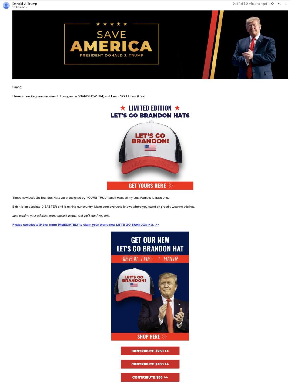 Donald Trump's Save America PAC fundraising message