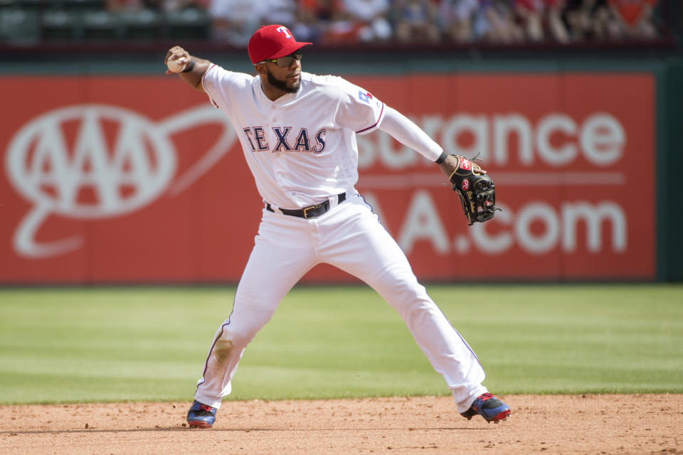 Rangers shortstop Elvis Andrus suffered a broken elbow during Wedensday’s game against the Angels. (AP)