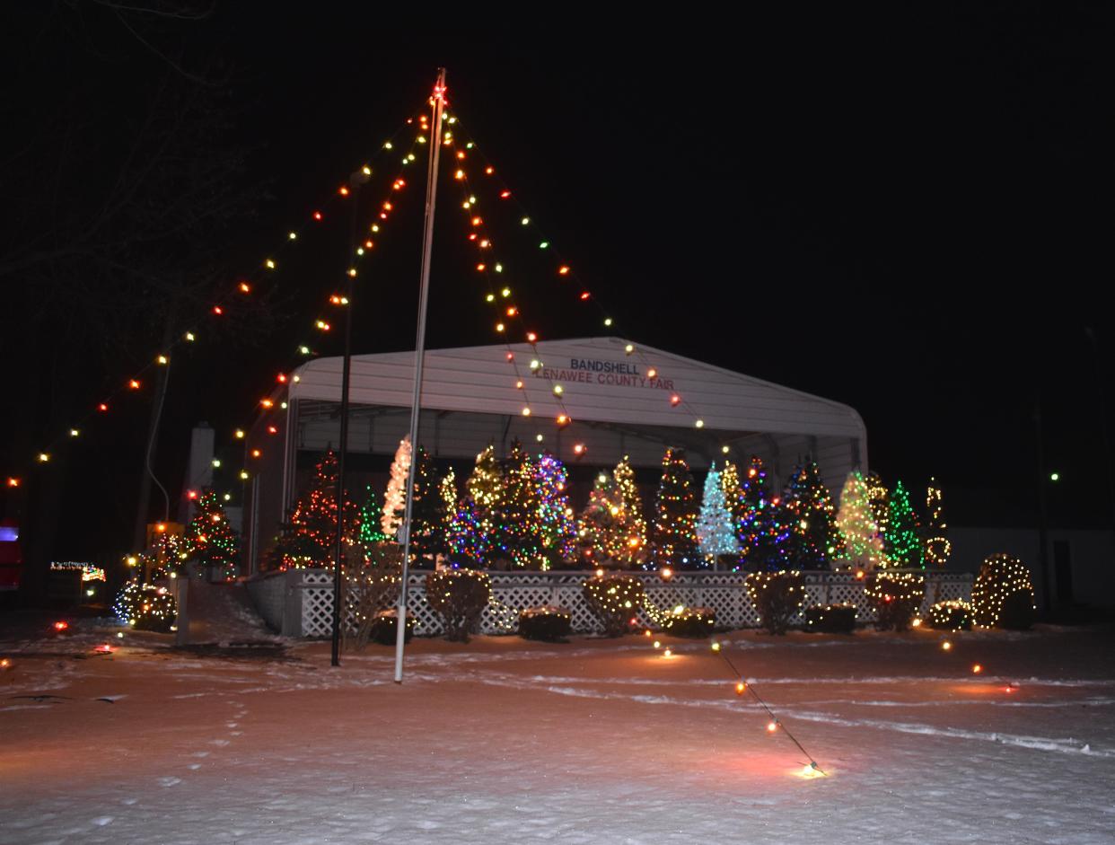 The Lenawee County Fair's Bandshell was transformed into a display of many decorated Christmas trees during the Fair Fantasy Lights Drive Thru in 2020. The Christmas lights show returns Dec. 15-17.