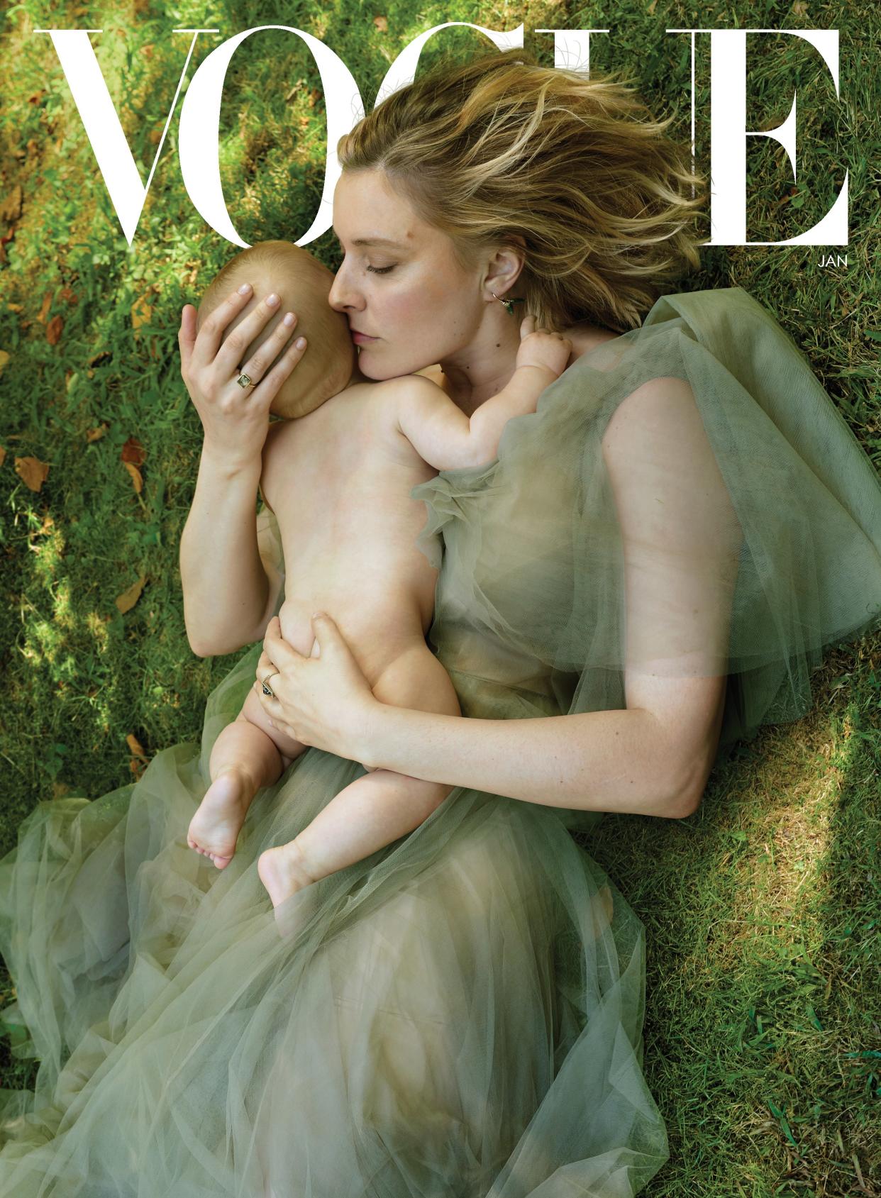 This month, Vogue celebrates four fearless creative forces, role models, and mothers with a quartet of covers.  
Greta Gerwig
Valentino dress. Marc Jacobs earring. Monique Péan obsidian ring. Hair, Sally Hershberger; makeup, Hannah Murray. Set design, Mary Howard Studio. Fashion Editor: Tonne Goodman.