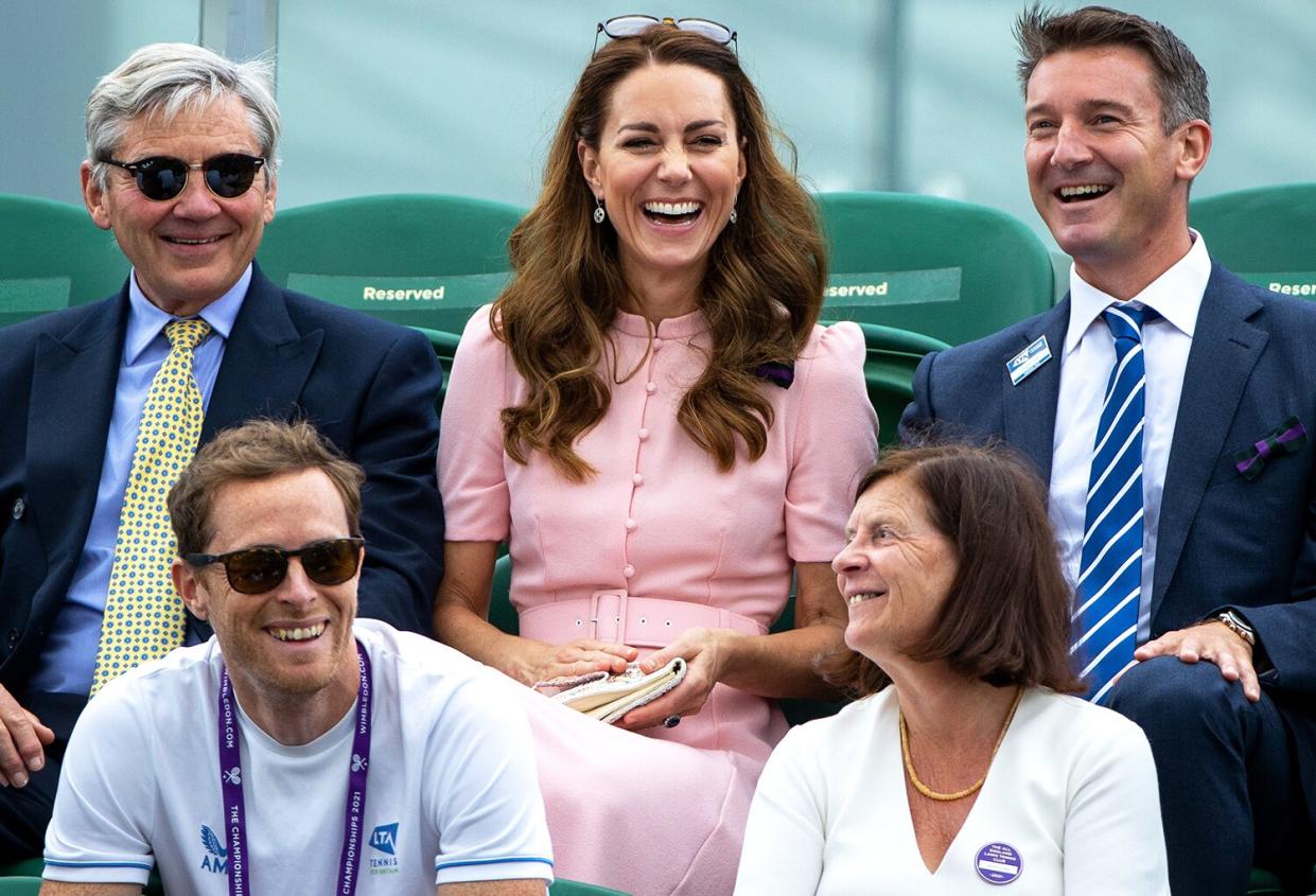 Catherine, Duchess of Cambridge is seen in the stands during Day Thirteen of The Championships - Wimbledon 2021 at All England Lawn Tennis and Croquet Club on July 11, 2021 in London, England.