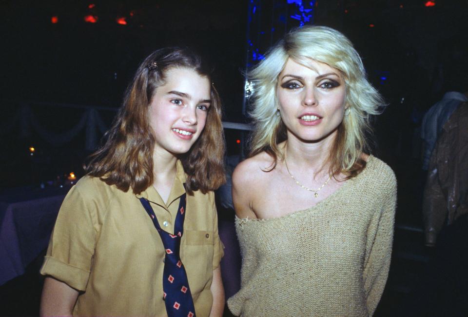 Brooke Shields and musician Debbie Harry, of the group Blondie, attend a platinum record party at the Copacabana nightclub, New York, New York, May 3, 1978.