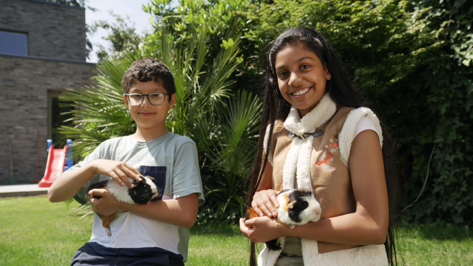 From Oxford Scientific Films

THE SECRET LIFE OF PETS 
Ep2 Intelligence 
Tuesday 18th January 2022 on ITV 

Pictured:   Young boy and girl holding Guinea Pigs 

We get inside the minds of our pets to discover how our pets are using their intelligence to conquer the human world. Using skills developed in the wild we discover how budgies pick intelligence over looks and why parrots are so good at dancing, how rats can learn to drive cars, a rabbit can play basketball and tortoises can solve a maze.  With the help of the latest science we reveal how our pets are smarter, funnier and more adaptable than we ever thought possible. And in a timely reassessment of how good our pets brainpower really is, this film demonstrates how the happier and more stimulated our pets are the smarter they become.

(C) Oxford Scientific Films 

For further information please contact Peter Gray
peter.gray@itv.com  

This photograph is © Oxford Scientific Films and can only be reproduced for editorial purposes directly in connection with the  programme THE SECRET LIFE OF PETS  or ITV. Once made available by the ITV Picture Desk, this photograph can be reproduced once only up until the Transmission date and no reproduction fee will be charged. Any subsequent usage may incur a fee. This photograph must not be syndicated to any other publication or website, or permanently archived, without the express written permission of ITV Picture Desk. Full Terms and conditions are available on the website https://www.itv.com/presscentre/itvpictures/terms 


 