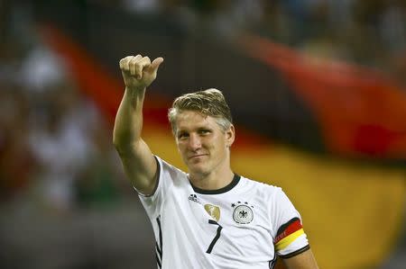 Football Soccer - Germany v Finland - Soccer Friendly - Moenchengladbach, Germany - 31/08/16. Germany's Bastian Schweinsteiger reacts after the match. REUTERS/Wolfgang Rattay