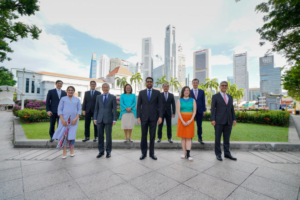 The Workers' Party's 10 elected Members of Parliament, just before the official opening of Singapore's 14th Parliament on Monday, 24 August 2020. PHOTO: Wong Twee Liang/Workers' Party Facebook page