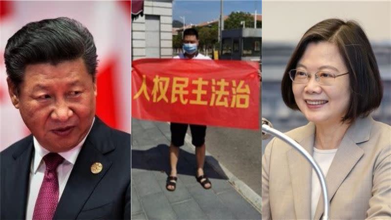 維權人士肖春，近日就在福建省廈門高舉「紅布條」，抗議中共當局打壓人權，漠視言論自由，肖春還大讚台灣的民主發展非常純熟，是中國社會很好的學習對象（示意圖／翻攝資料照、推特）