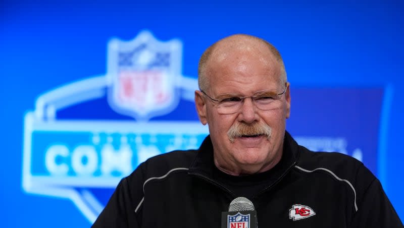 Kansas City Chiefs head coach Andy Reid speaks during a press conference at the NFL football scouting combine in Indianapolis, Tuesday, Feb. 27, 2024.