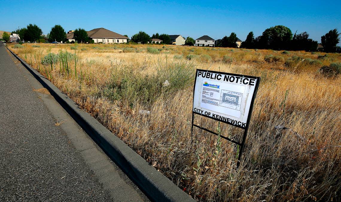 A city of Kennewick notice marks the site of a large new commercial development planned off 24th Avenue in south Kennewick.