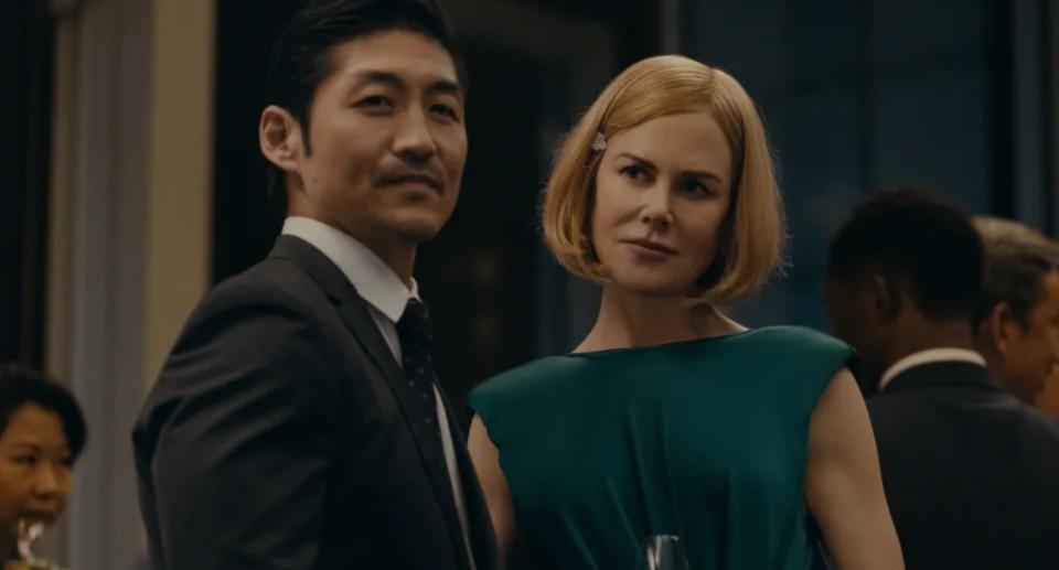 Nicole Kidman and Brian Tee as Margaret and Clarke in Expats, parents struggling after their son goes missing. Photo: Prime Video